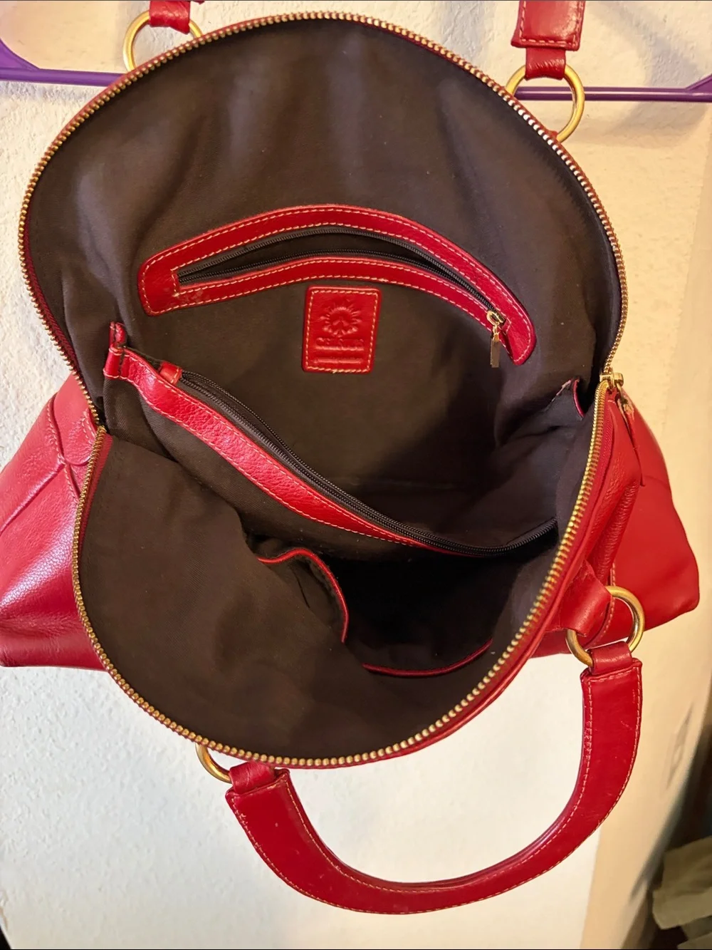 Vintage Celsius Structured Red Leather Hobo Handbag with Gold-Tone Accents